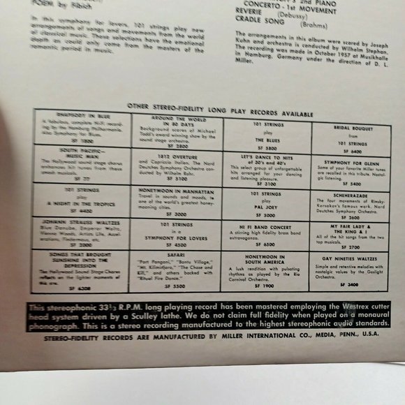 101 Strings In A Symphony For Lovers Collectors Vinyl 50s *MINOR WEAR - Picture 5 of 14